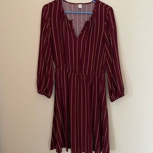 Old Navy: Maroon Long Sleeve Striped Short Dress (Never Worn - Tags)